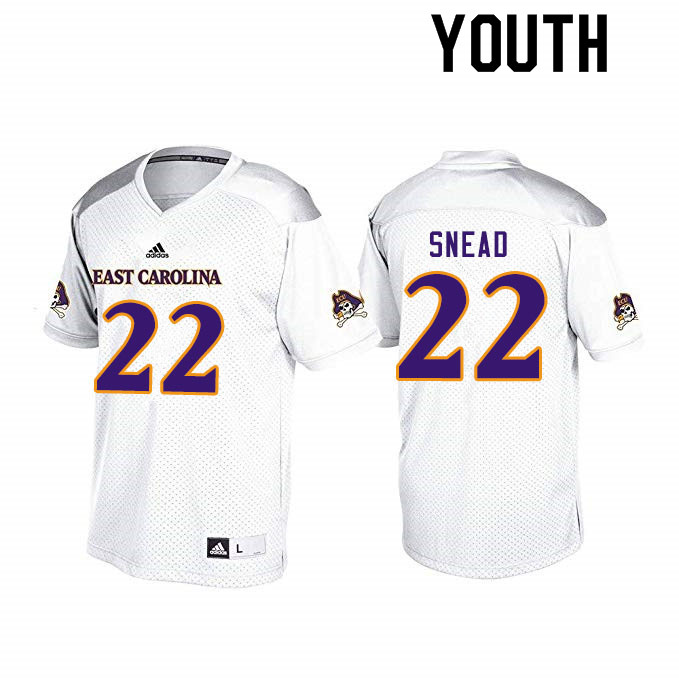 Youth #22 Tyler Snead ECU Pirates College Football Jerseys Sale-White - Click Image to Close